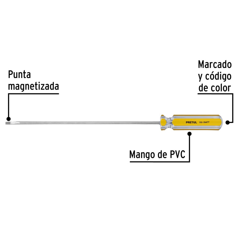 Desarmador cabinet, 1/8 x 6", mango pvc, pretul