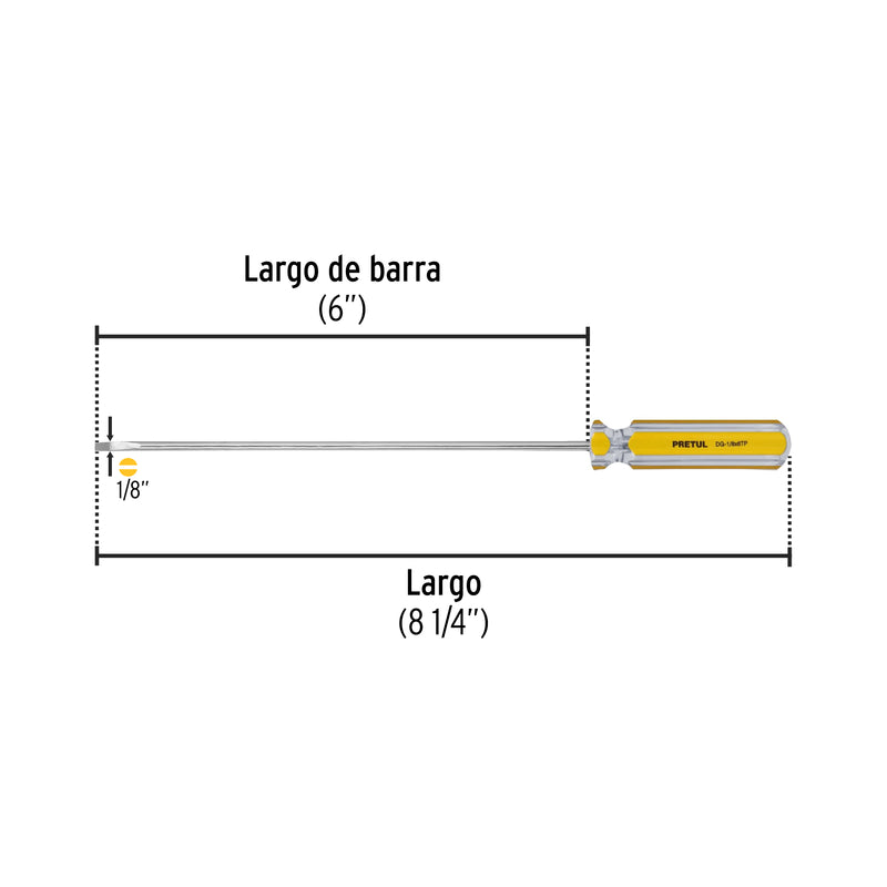Desarmador cabinet, 1/8 x 6", mango pvc, pretul