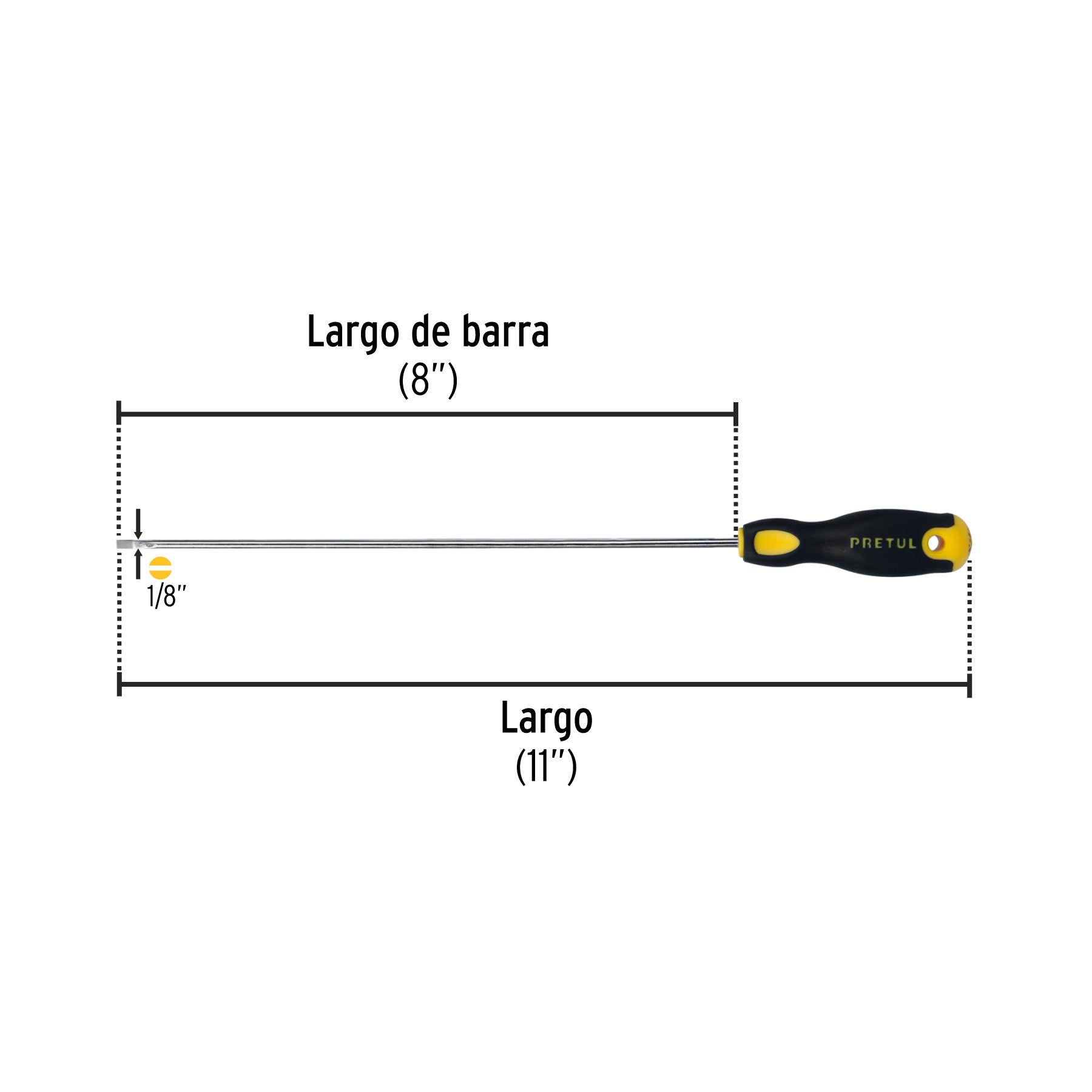 Desarmador cabinet, 1/8 x 8", mango comfort grip, pretul