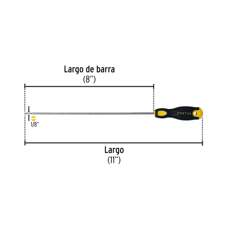 Desarmador cabinet, 1/8 x 8", mango comfort grip, pretul