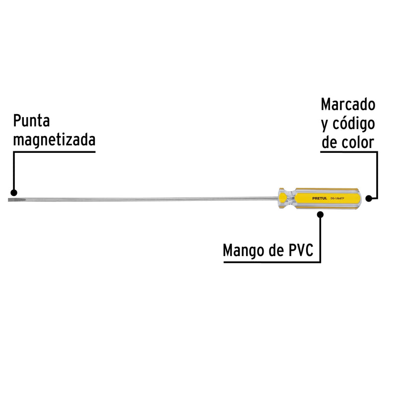 Desarmador cabinet, 1/8 x 8", mango pvc, pretul