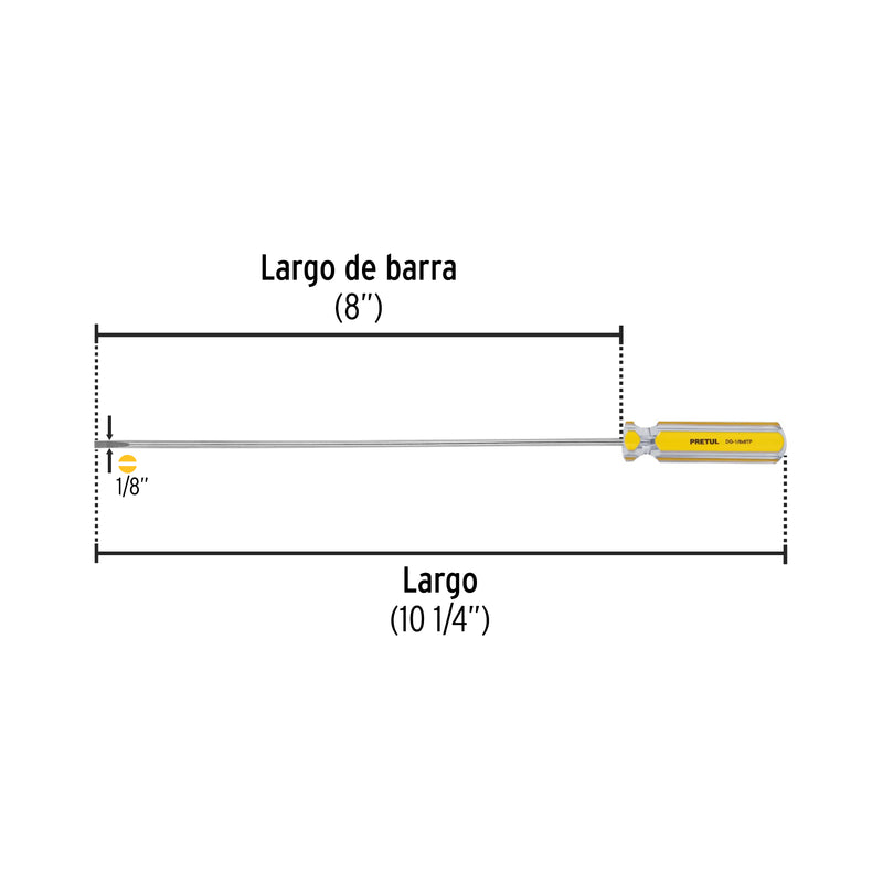 Desarmador cabinet, 1/8 x 8", mango pvc, pretul