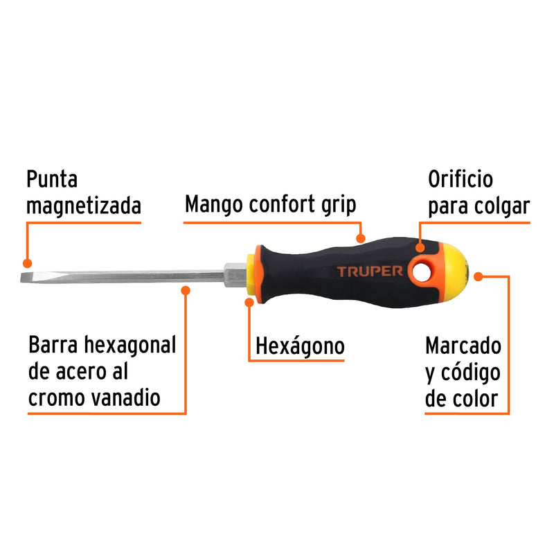 Desarmador cabinet 3/16x4" mango comfort grip