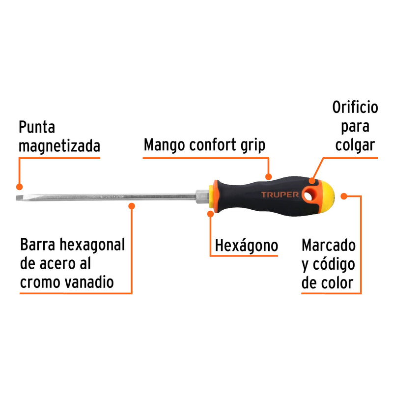 Desarmador cabinet 3/16x6" mango comfort grip