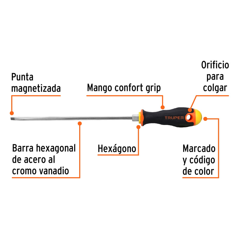 Desarmador cabinet 3/16x8" mango comfort grip