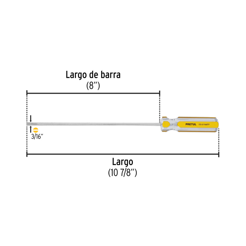 Desarmador cabinet, 3/16 x 8", mango pvc, pretul
