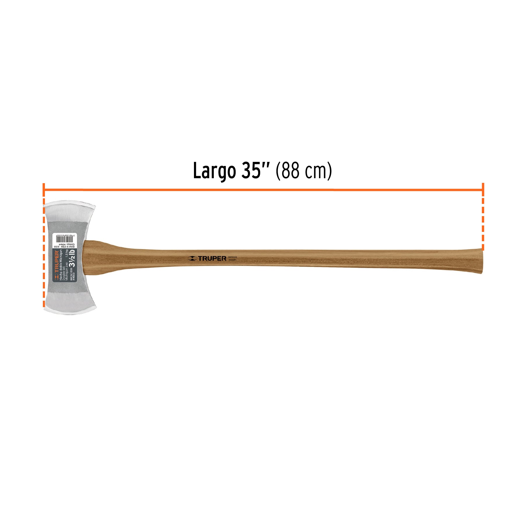Hacha doble Michigan 3-1/2 lbs, mango de Hickory, 35"