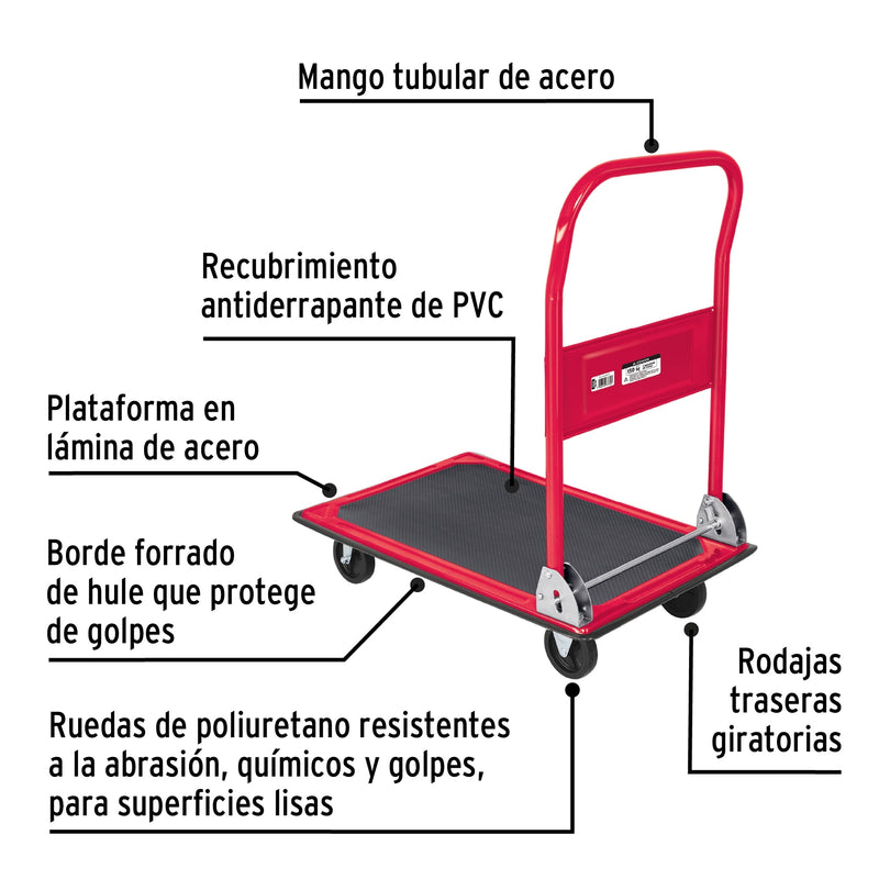 Carro carga plegable plataforma, 150 kg