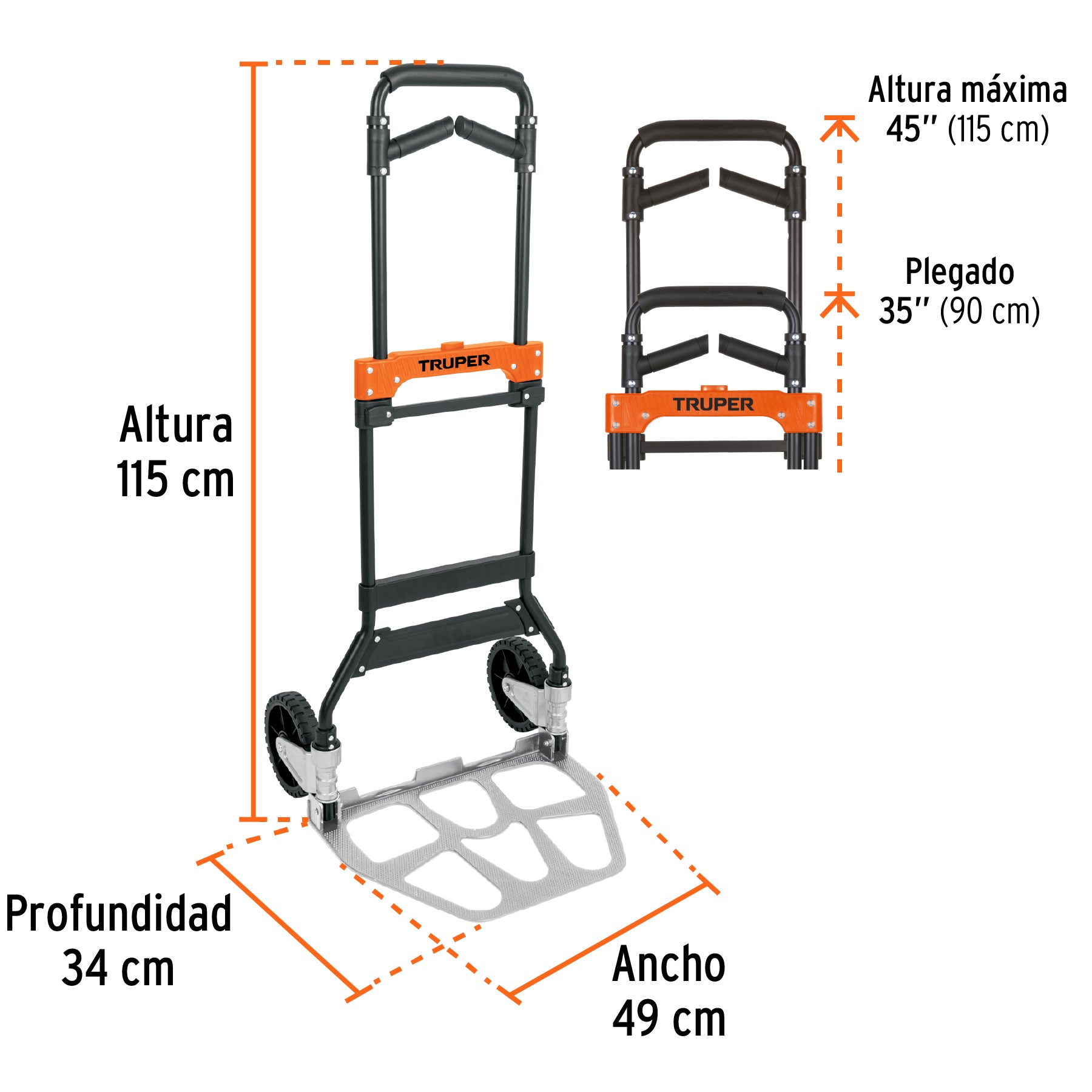 Diablo de carga, plegable, mango abatible, 170 kg, Truper