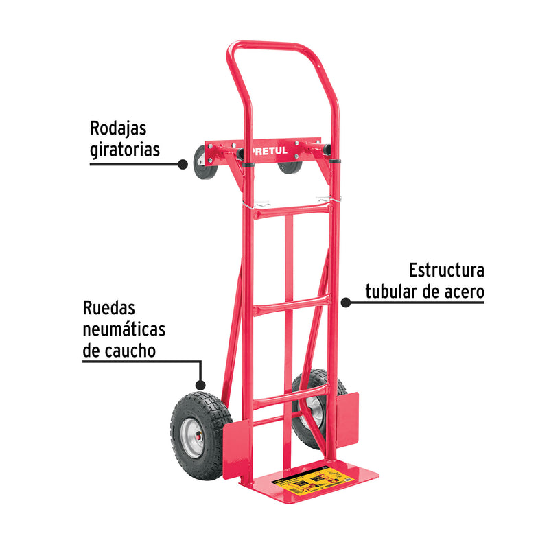 Diablo de carga de 385 kg, de plataforma, ruedas neumáticas