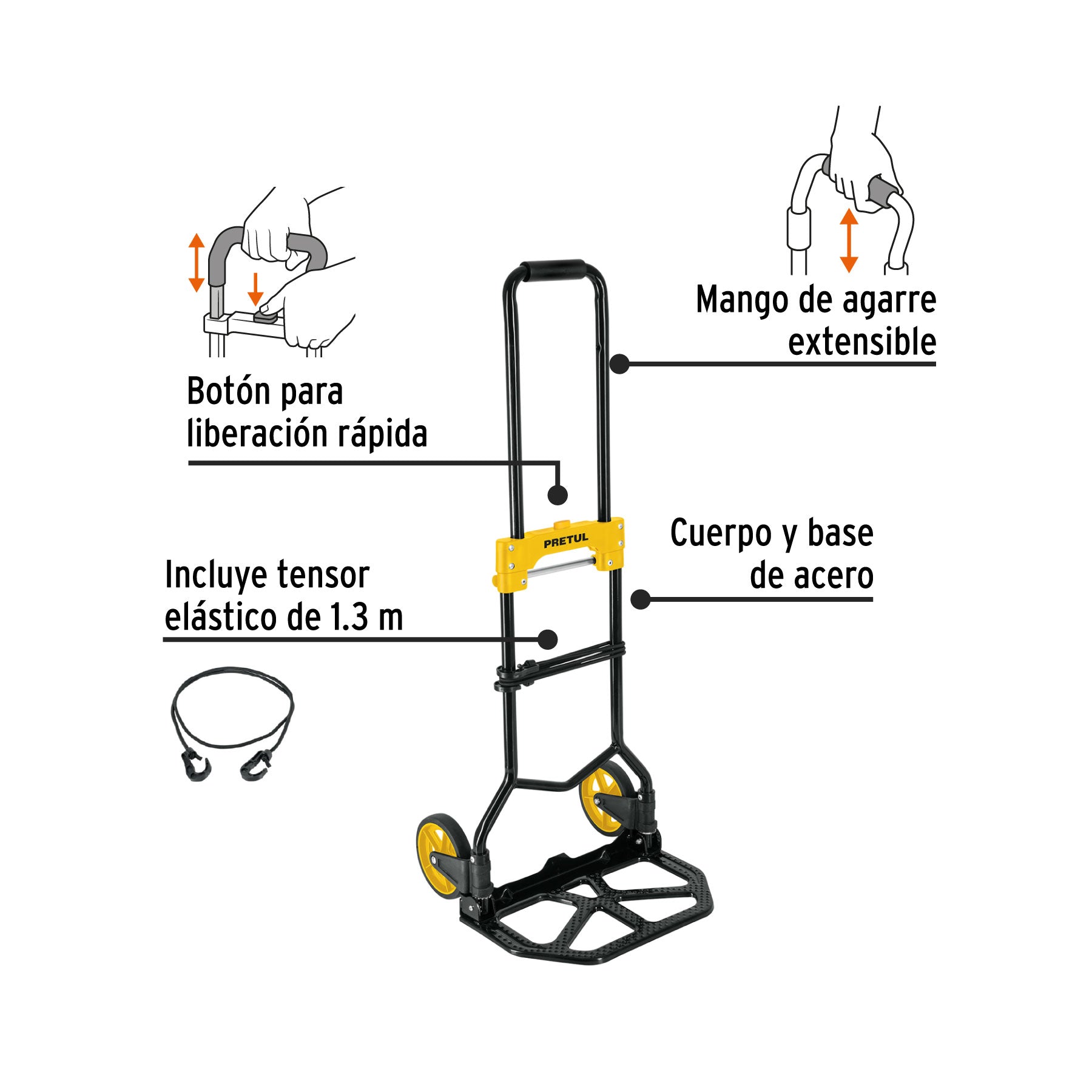 Diablo de carga, plegable, acero, 60 kg, Pretul