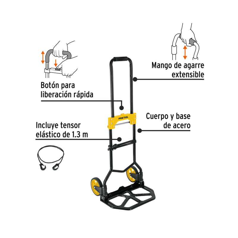 Diablo de carga, plegable, acero, 60 kg, Pretul