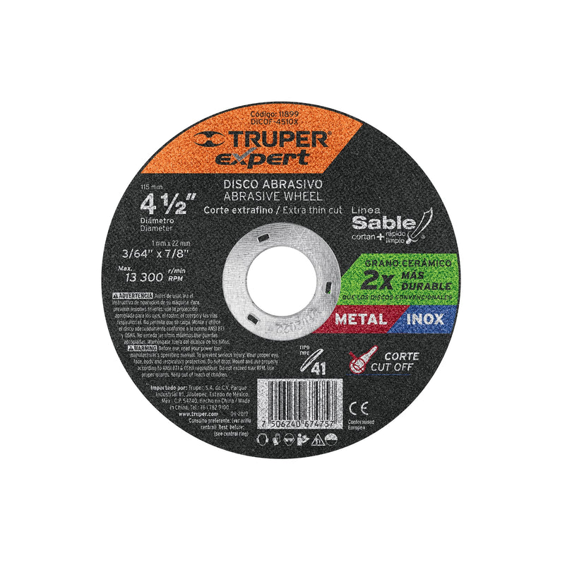 Disco tipo 41, corte metal, Línea Sable 4-1/2",1mm, Expert