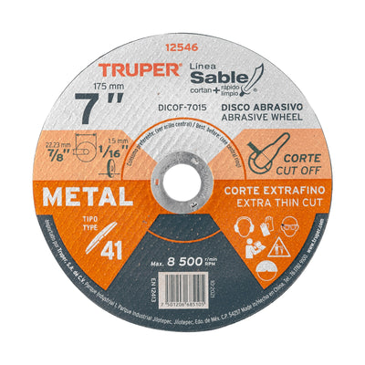 Disco Tipo 41 para corte fino de metal Línea Sable 7", 1.5mm