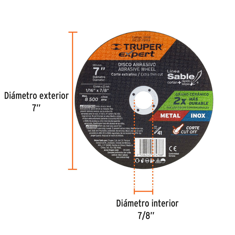 Disco tipo 41, corte fino metal, Línea Sable 7", Expert