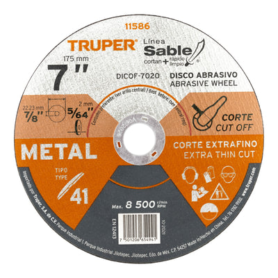 Disco Tipo 41 para corte fino de metal Línea Sable 7"