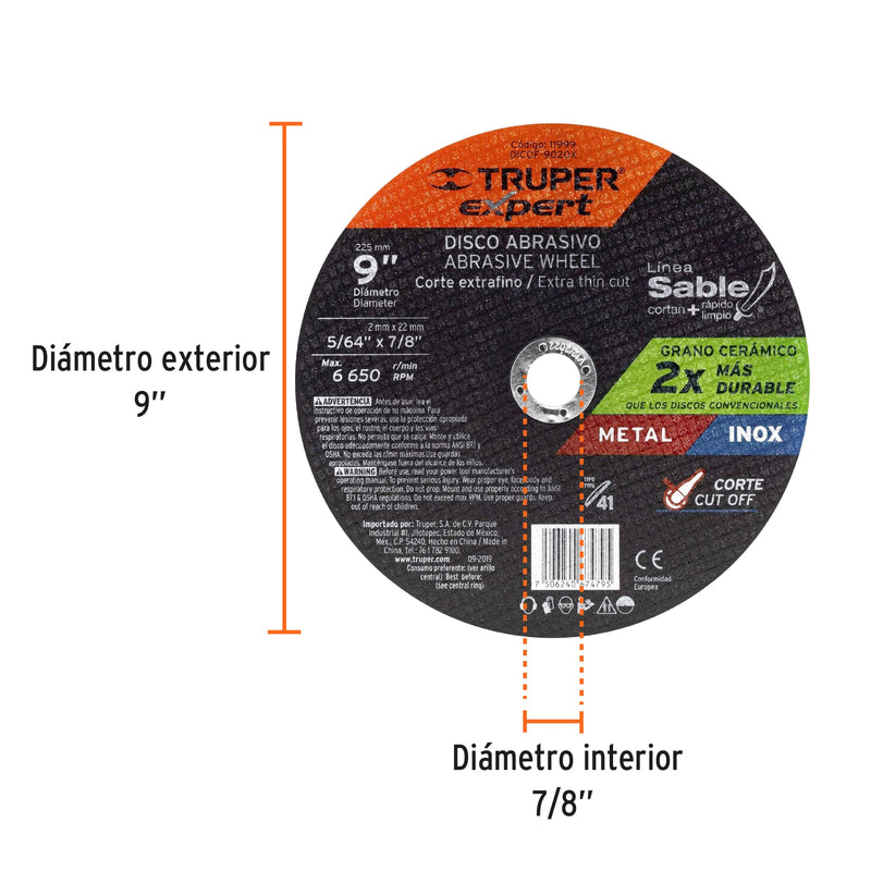 Disco tipo 41, corte fino metal, Línea Sable 9", Expert