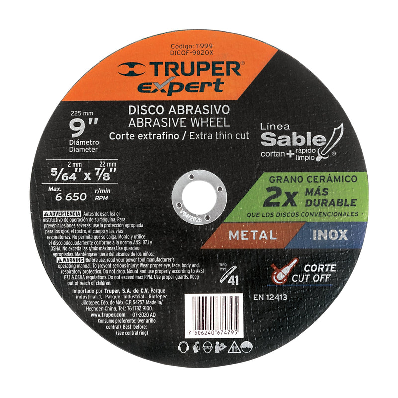 Disco tipo 41, corte fino metal, Línea Sable 9", Expert