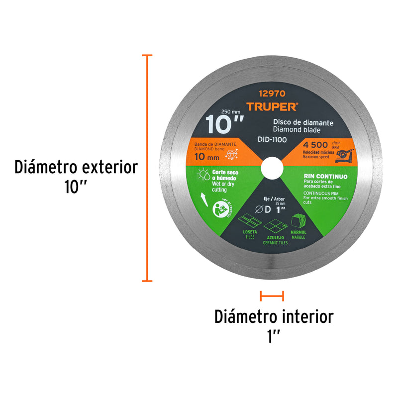 Disco de diamante, rin continuo, 10"
