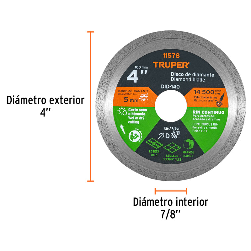 Disco de diamante, rin continuo, 4"