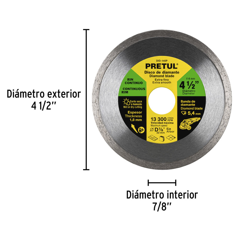 Disco de diamante, rin continuo, 4-1/2", Pretul