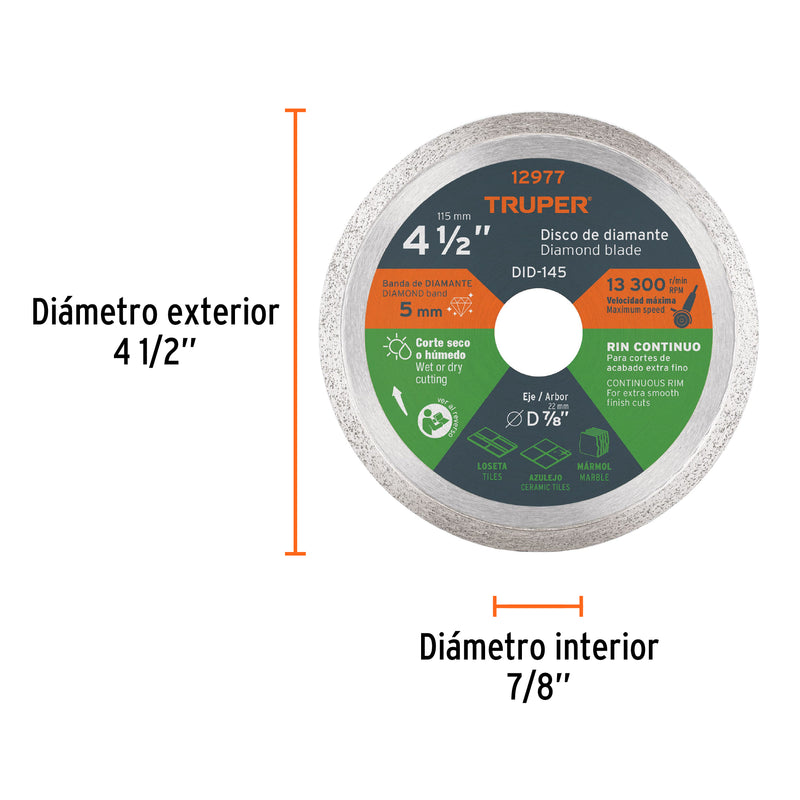 Disco de diamante, rin continuo, 4-1/2" sustituto 11578