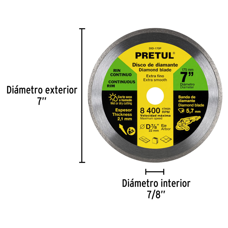 Disco de diamante, rin continuo, 7", Pretul