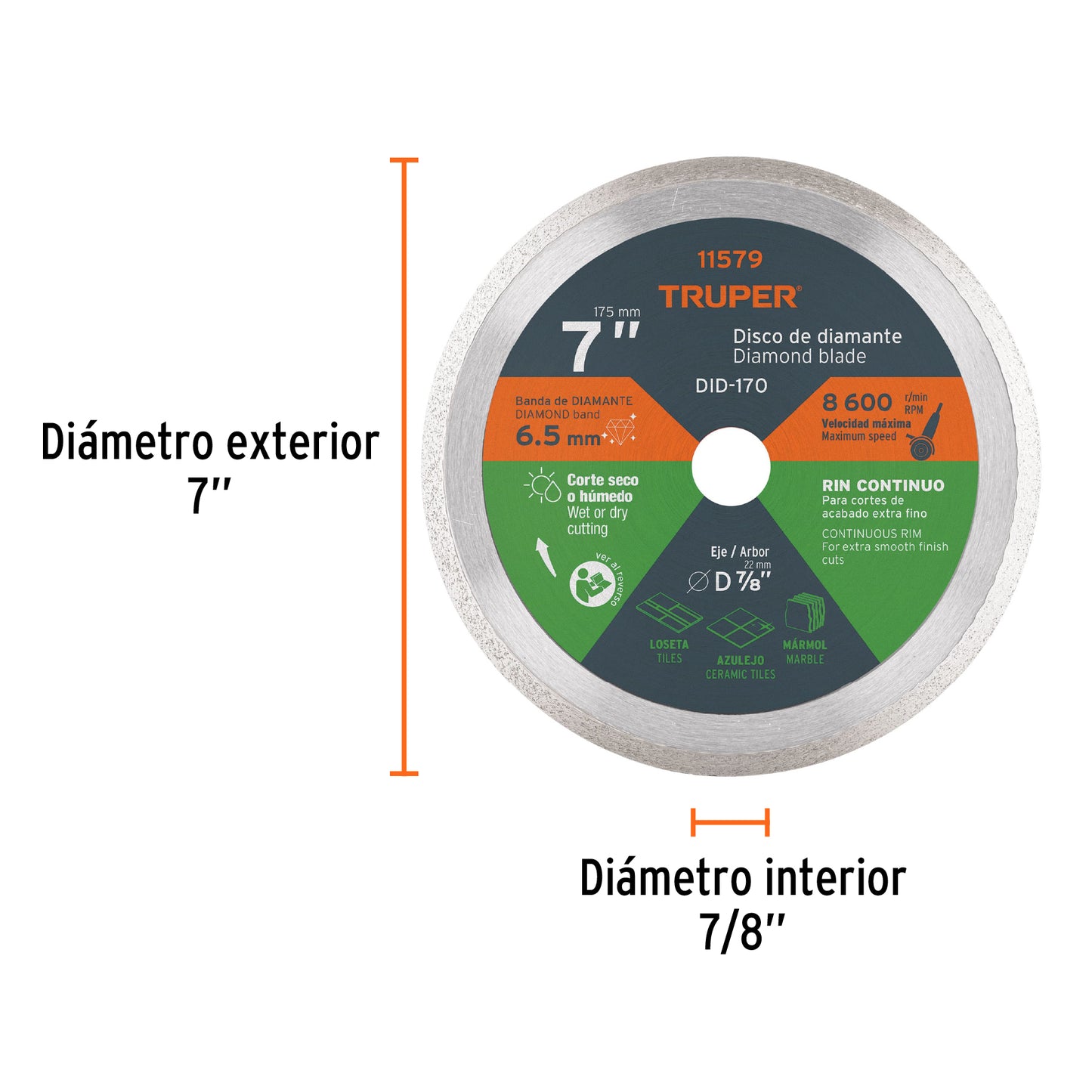 Disco de diamante, rin continuo, 7"