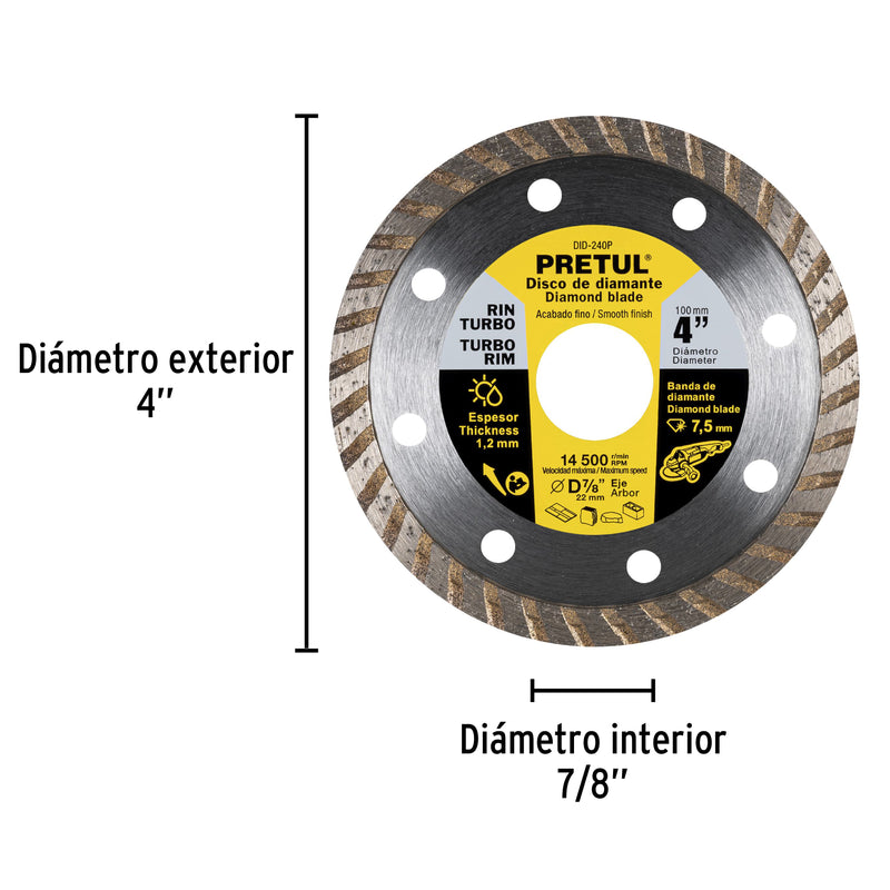 Disco de diamante, rin turbo, 4", Pretul