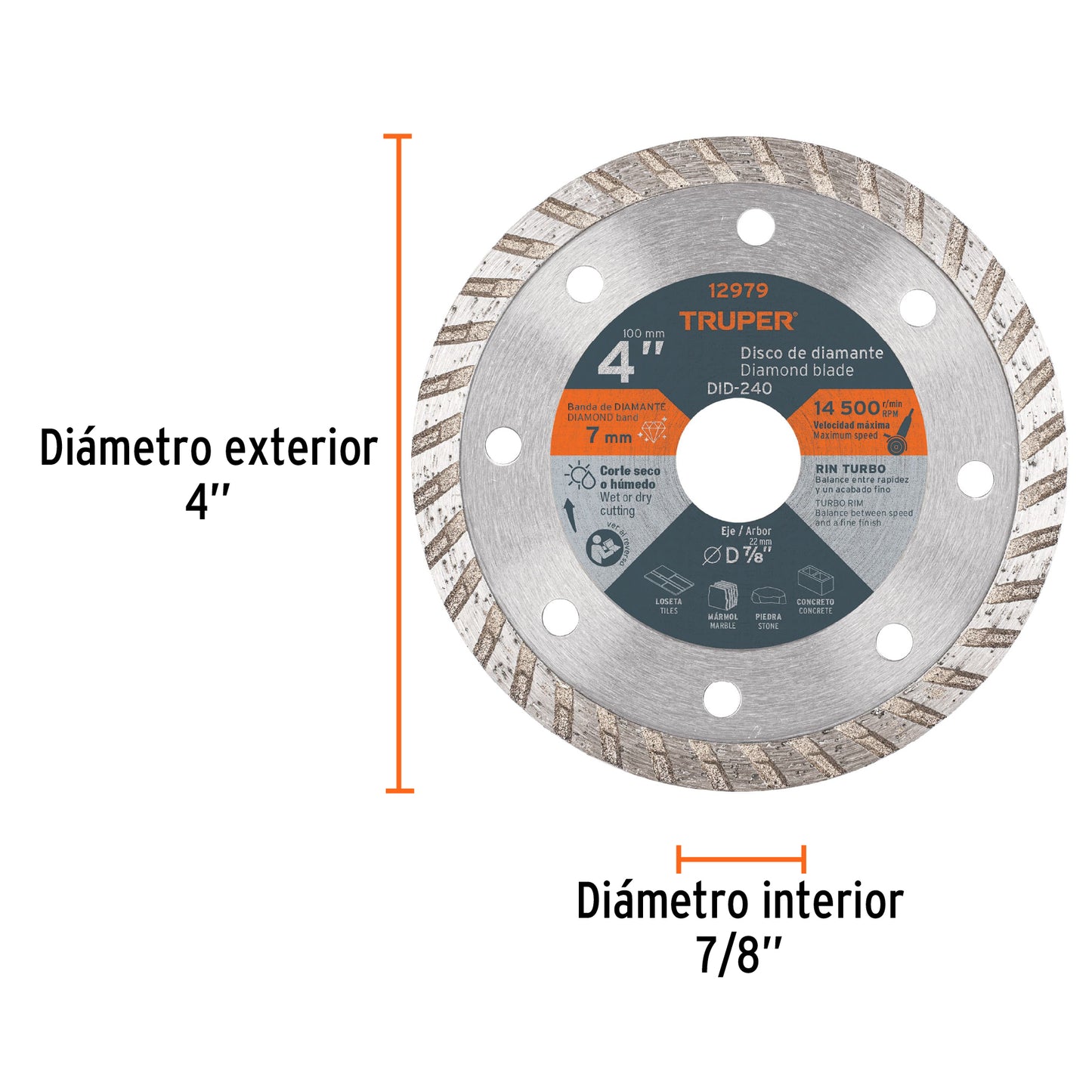 Disco de diamante, rin turbo, 4"