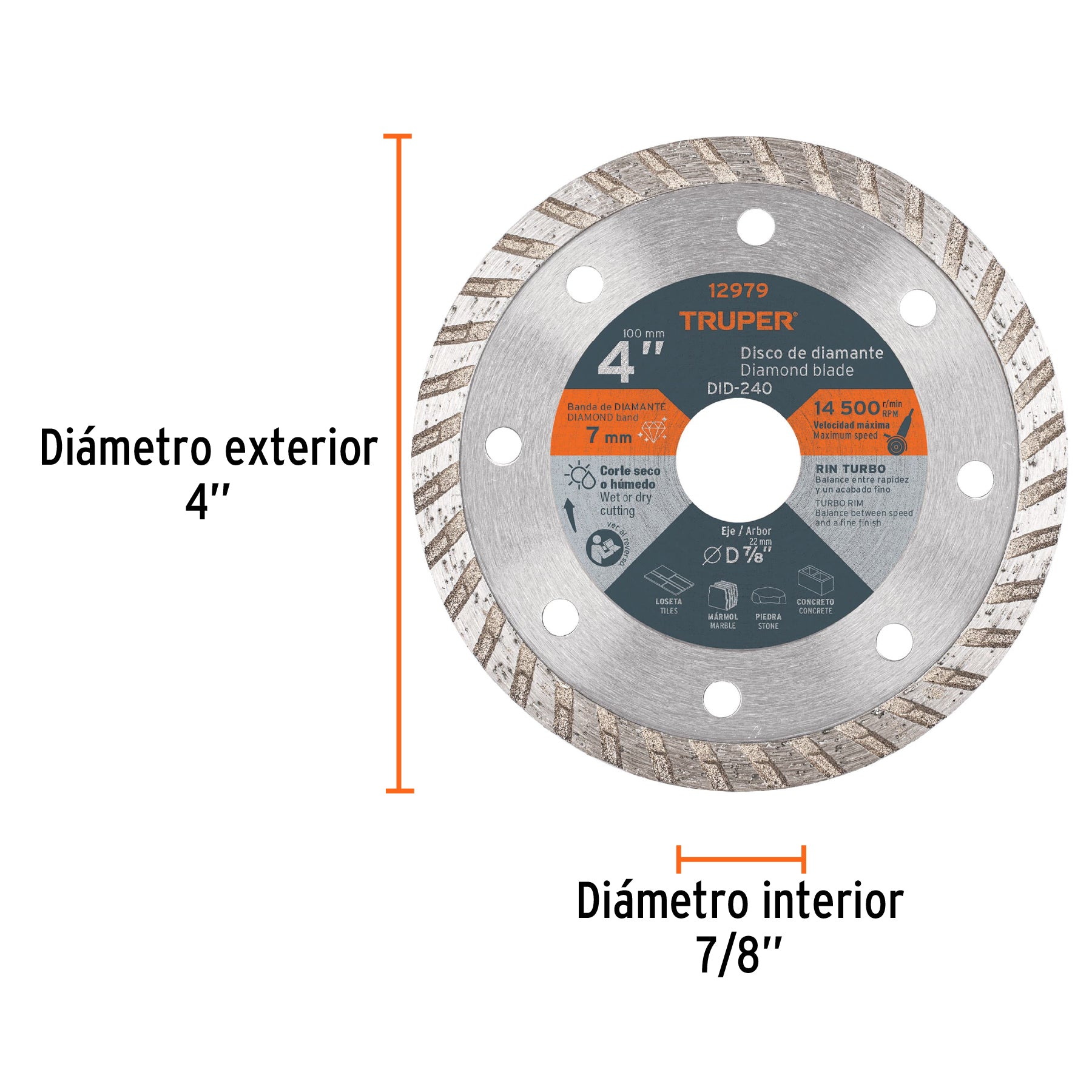 Disco de diamante, rin turbo, 4"