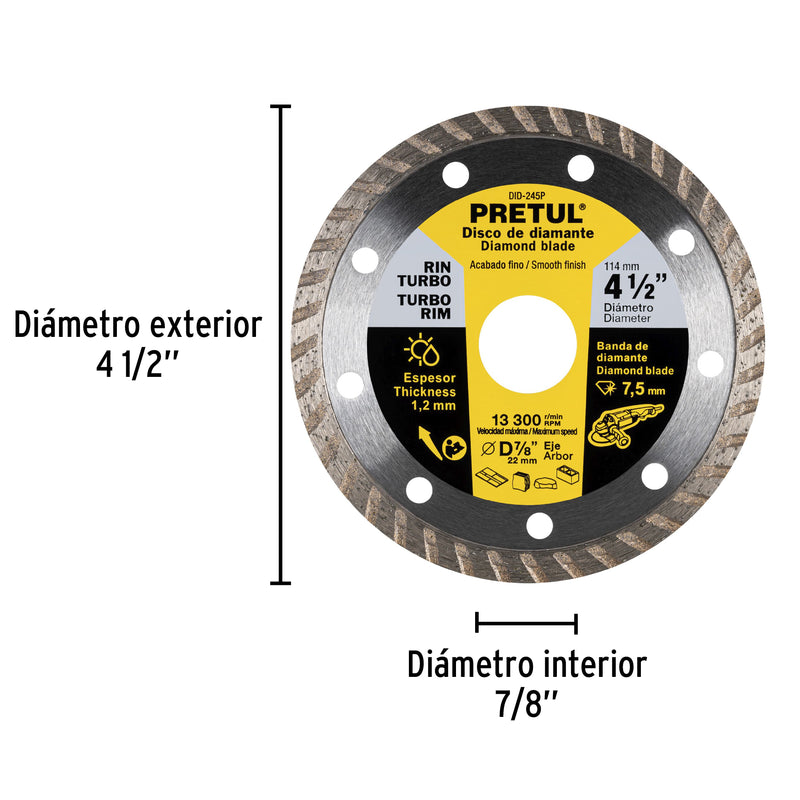 Disco de diamante, rin turbo, 4-1/2", Pretul