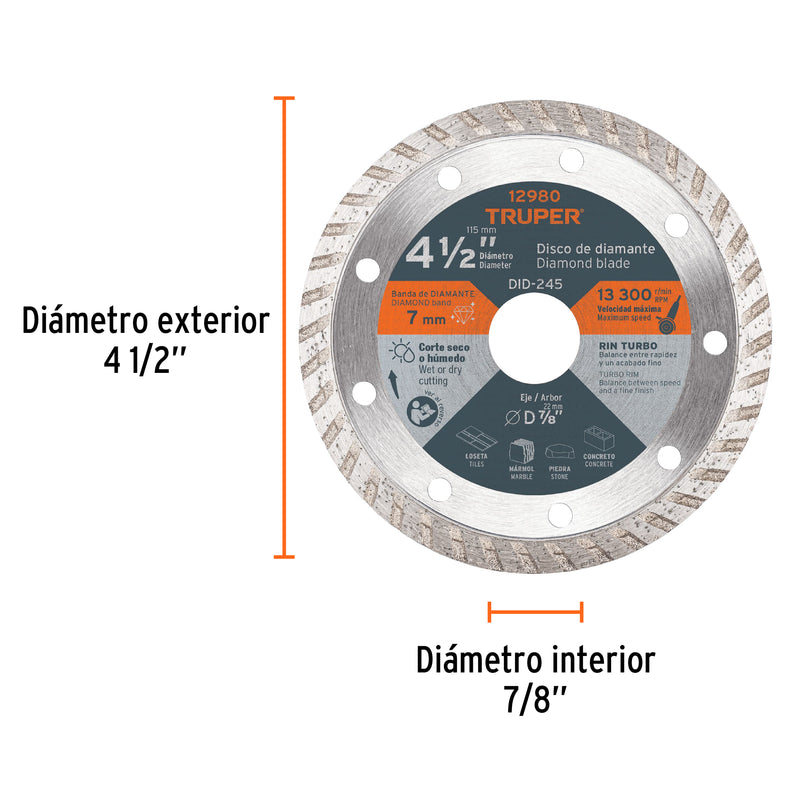 Disco de diamante, rin turbo, 4-1/2"