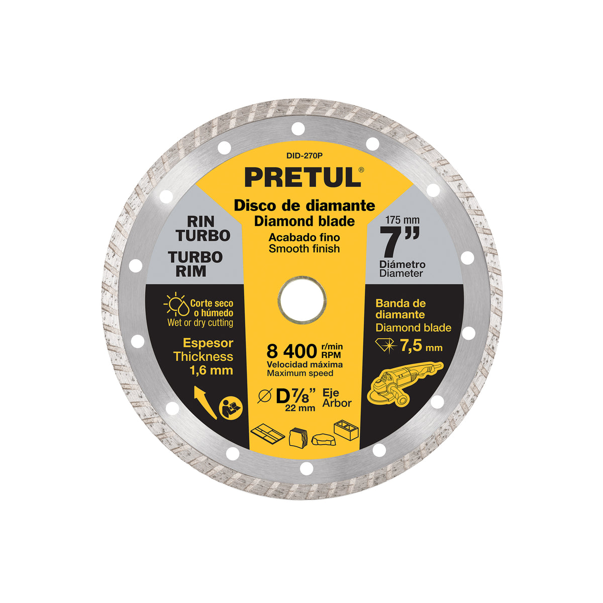 Disco de diamante, rin turbo, 7", Pretul