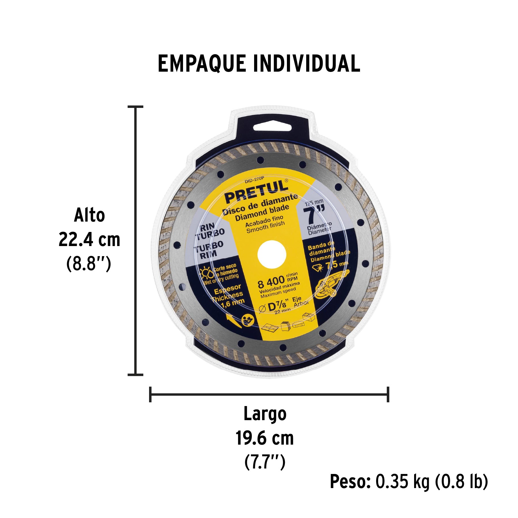 Disco de diamante, rin turbo, 7", Pretul