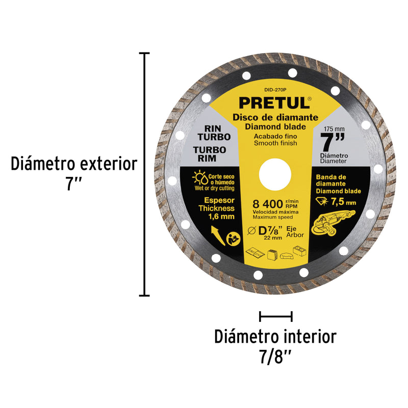 Disco de diamante, rin turbo, 7", Pretul
