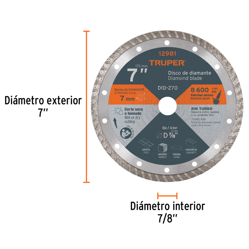 Disco de diamante, rin turbo, 7"