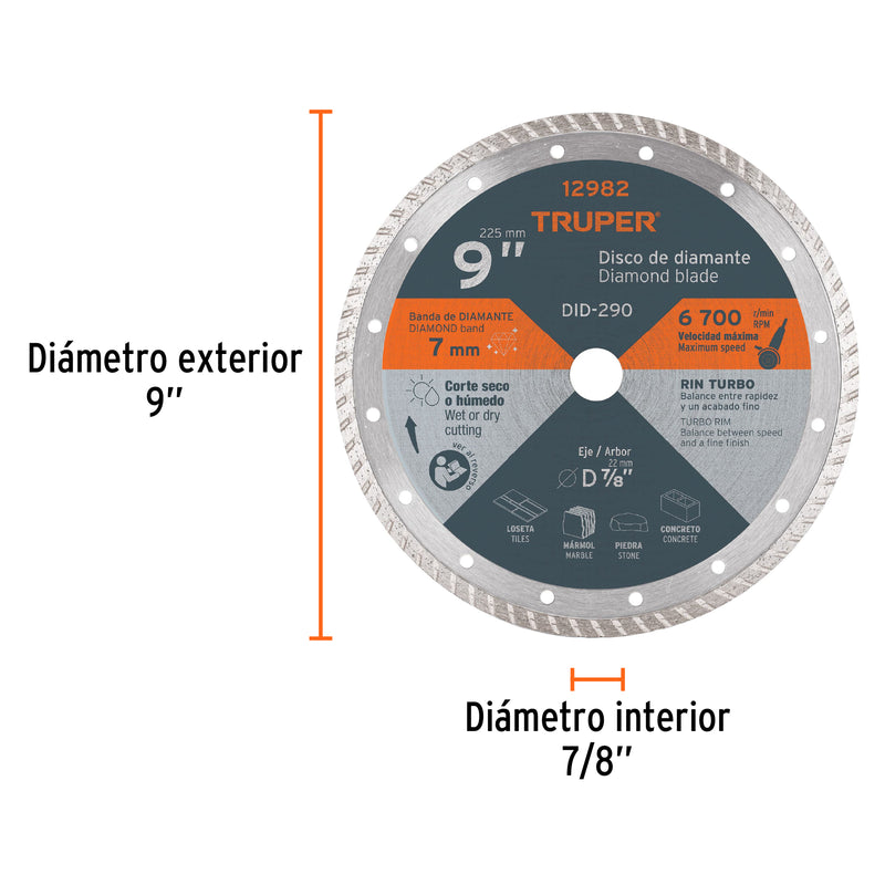Disco de diamante, rin turbo, 9"