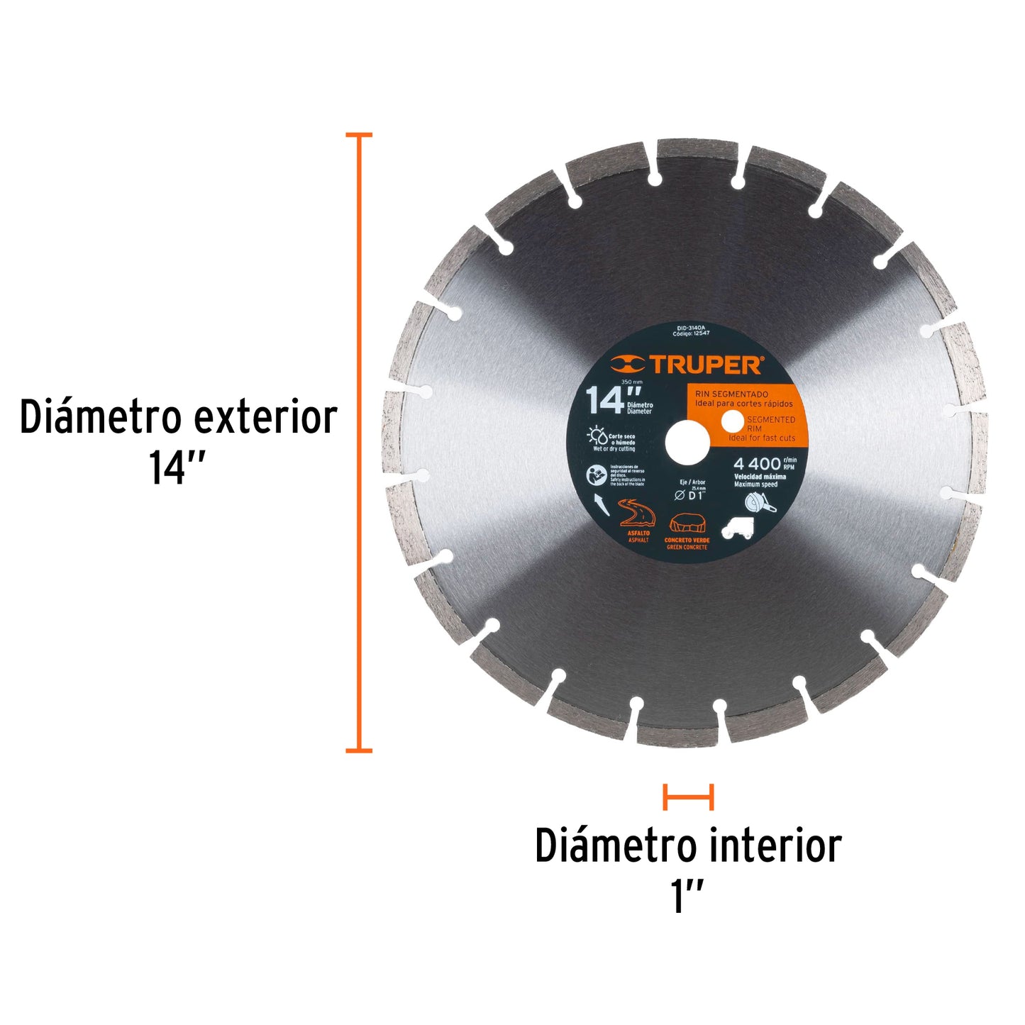 Disco de diamante, 14" para asfalto