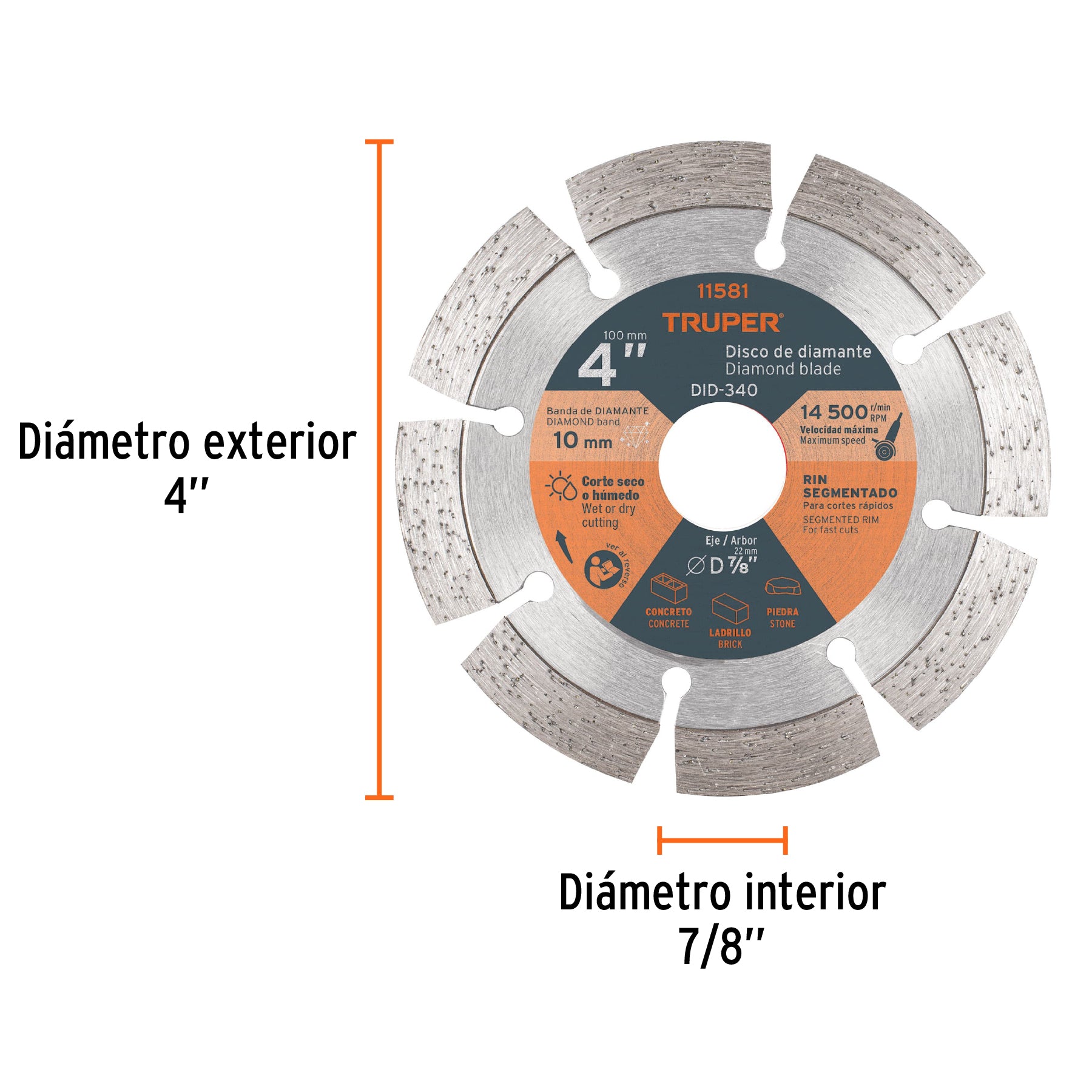Disco de diamante, rin segmentado, 4"