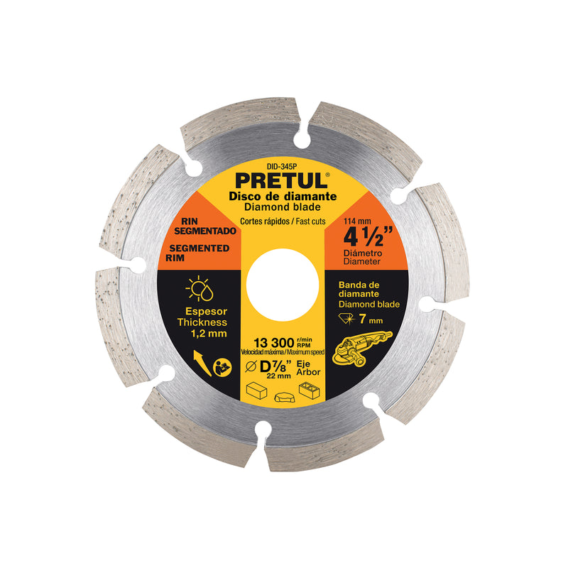 Disco de diamante, rin segmentado, 4-1/2", Pretul