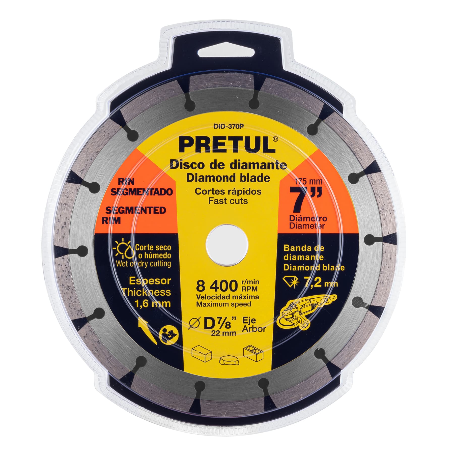 Disco de diamante, rin segmentado, 7", Pretul