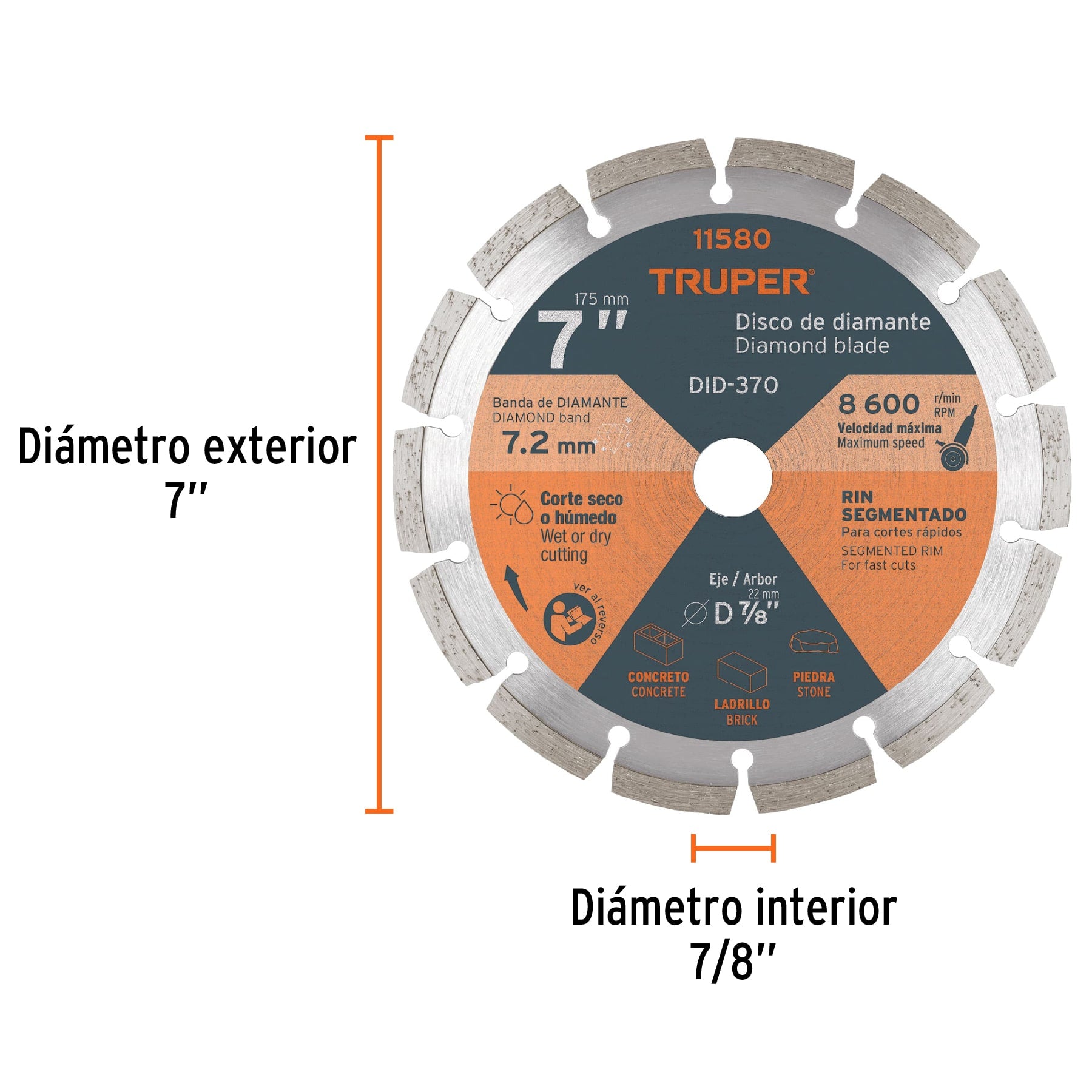 Disco de diamante, rin segmentado, 7"