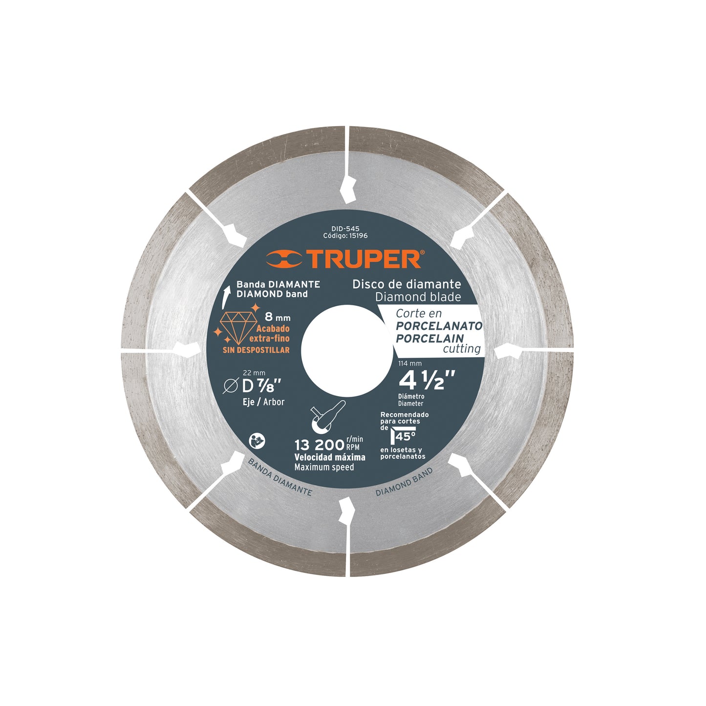 Disco de diamante, rin continuo, 4-1/2" corte porcelanato