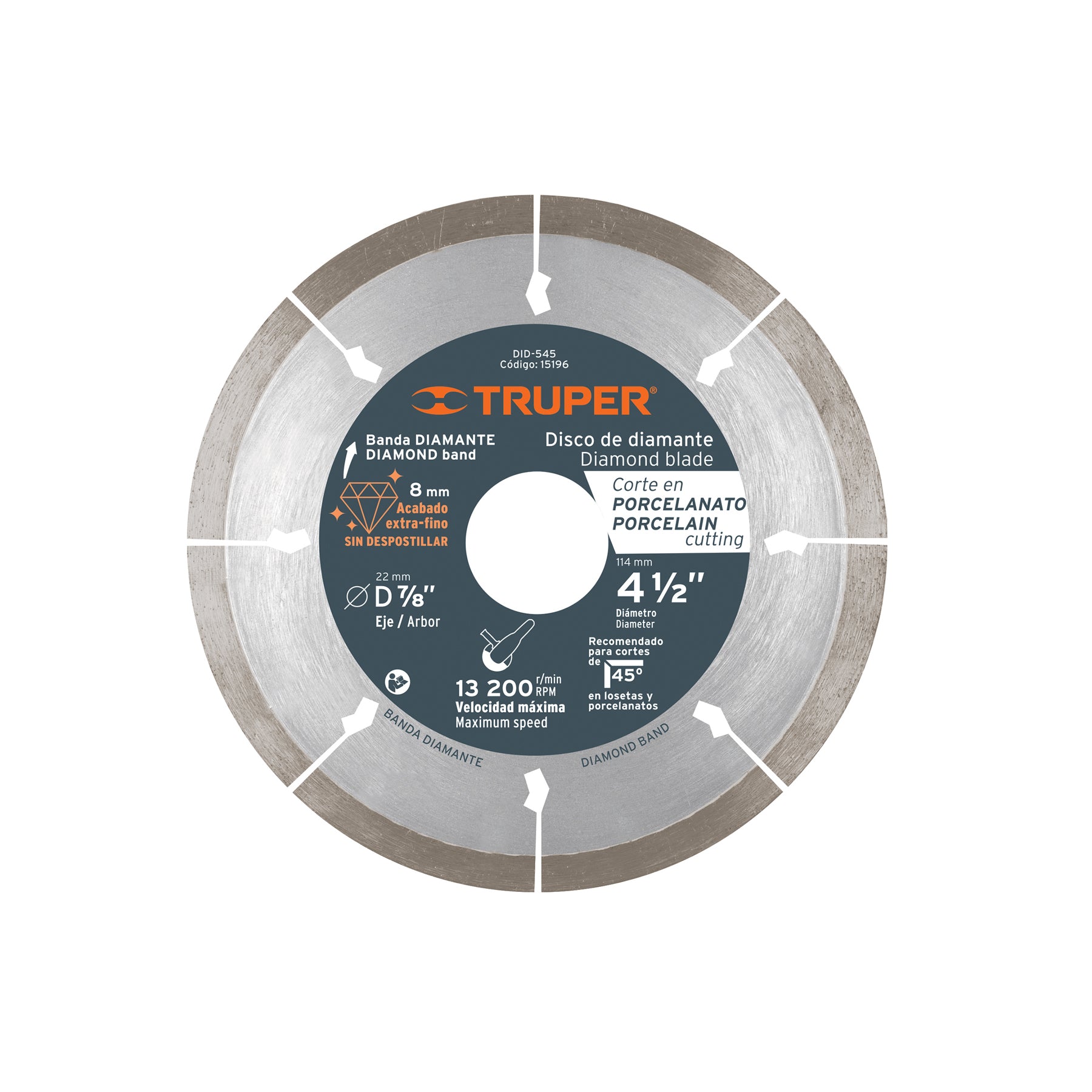 Disco de diamante, rin continuo, 4-1/2" corte porcelanato
