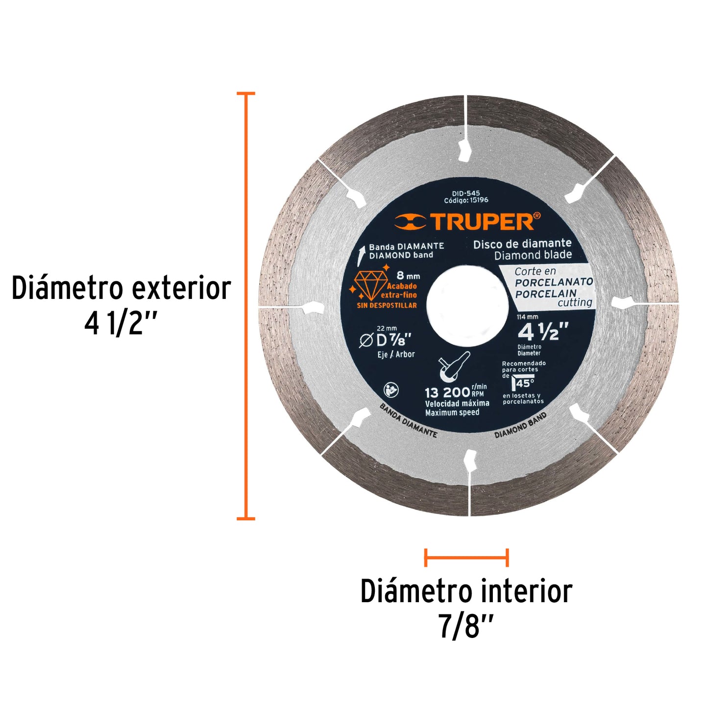 Disco de diamante, rin continuo, 4-1/2" corte porcelanato
