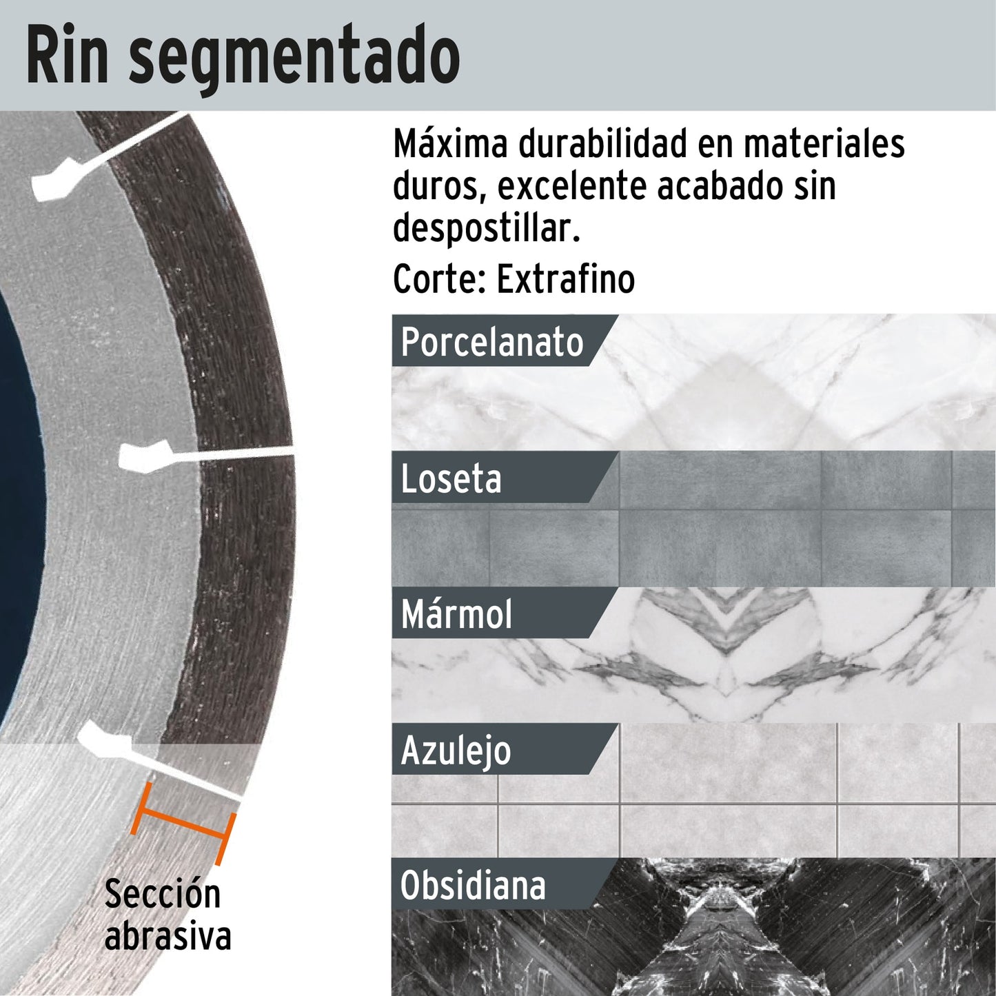 Disco de diamante, rin continuo, 4-1/2" corte porcelanato