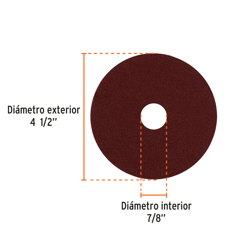 Disco lija 4-1/2" con respaldo de fibra, grano 120
