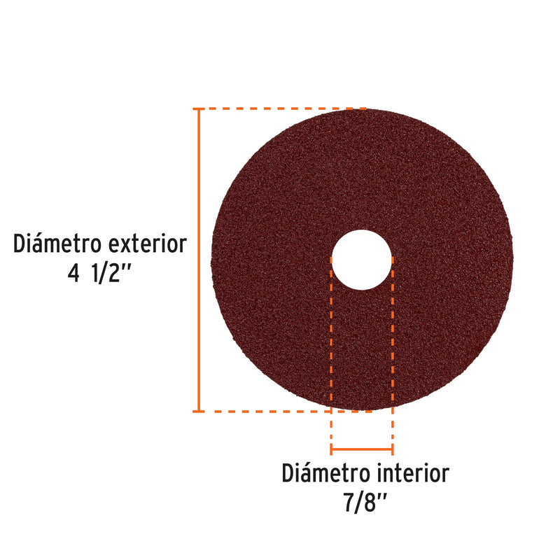 Disco de lija 4-1/2" con respaldo de fibra, grano 50