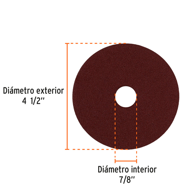 Disco de lija 4-1/2" con respaldo de fibra, grano 80